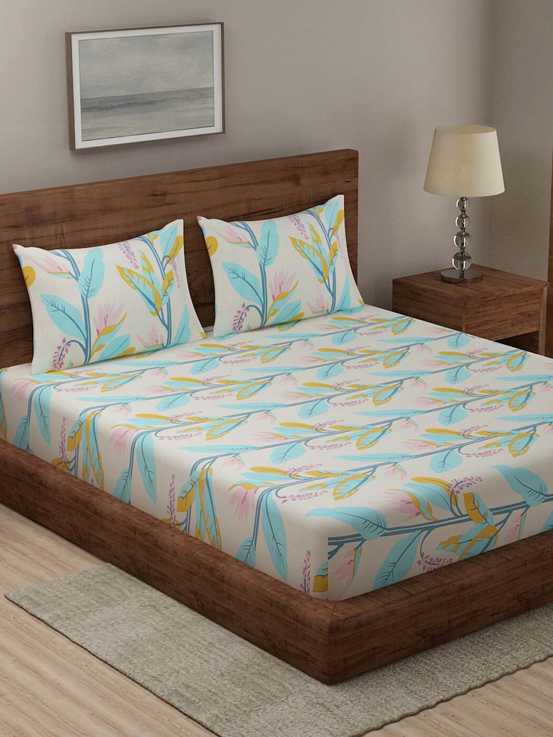 

TAG 7 White & Maroon Floral 210 TC 2 King Bedsheet with 4 Pillow Covers