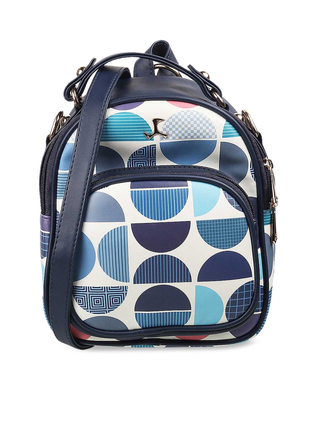 

Mochi Blue Geometric Printed Structured Handheld Bag with Cut Work