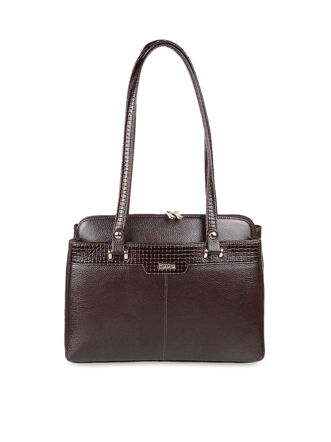

Mochi Brown Textured Leather Structured Shoulder Bag