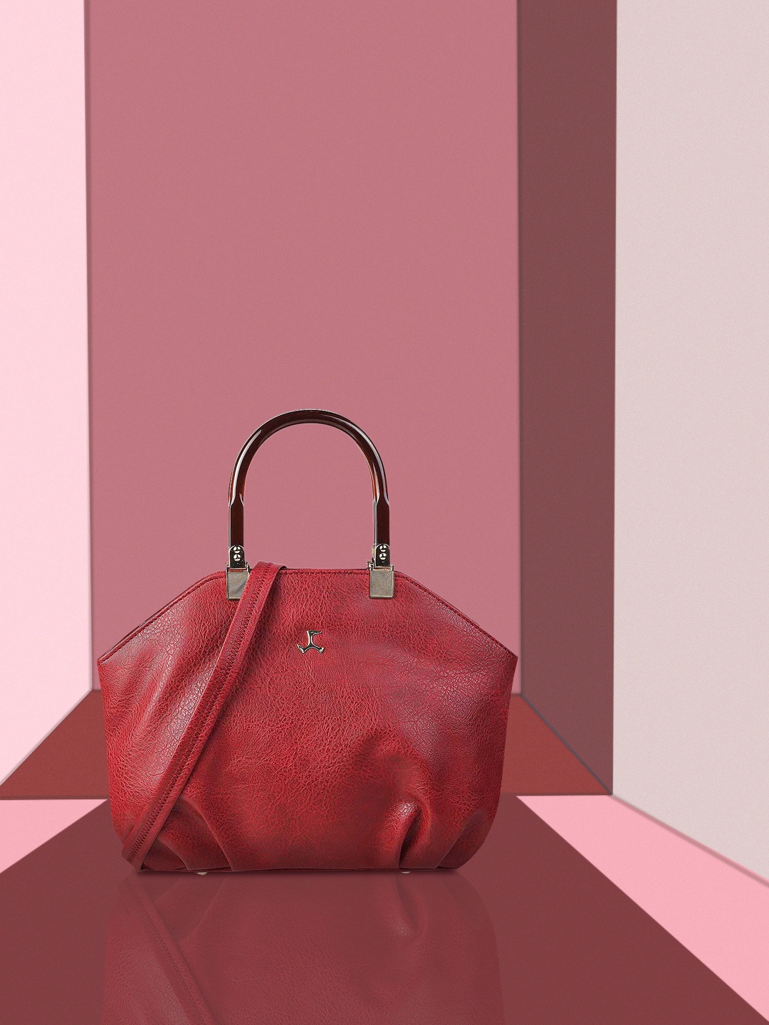 

Mochi Maroon Textured PU Structured Handheld Bag