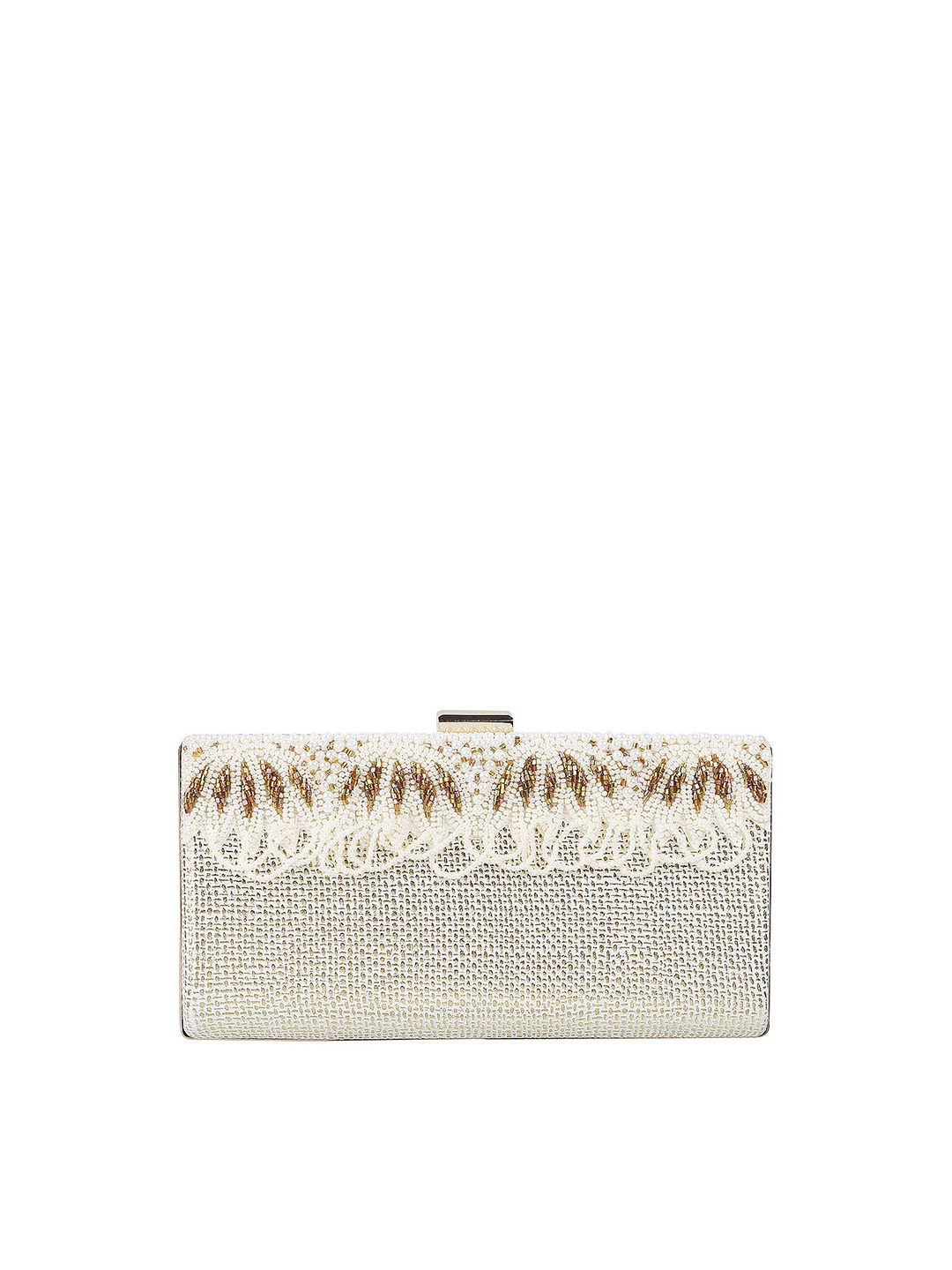 

Mochi Off White & Gold-Toned Embellished Box Clutch