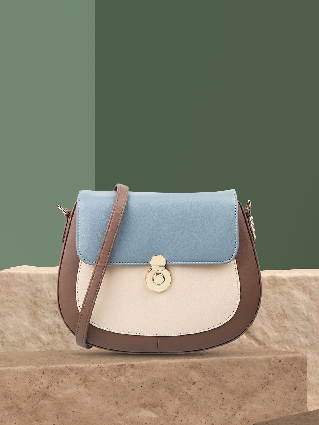 

Mochi Blue Colourblocked PU Half Moon Sling Bag with Tasselled