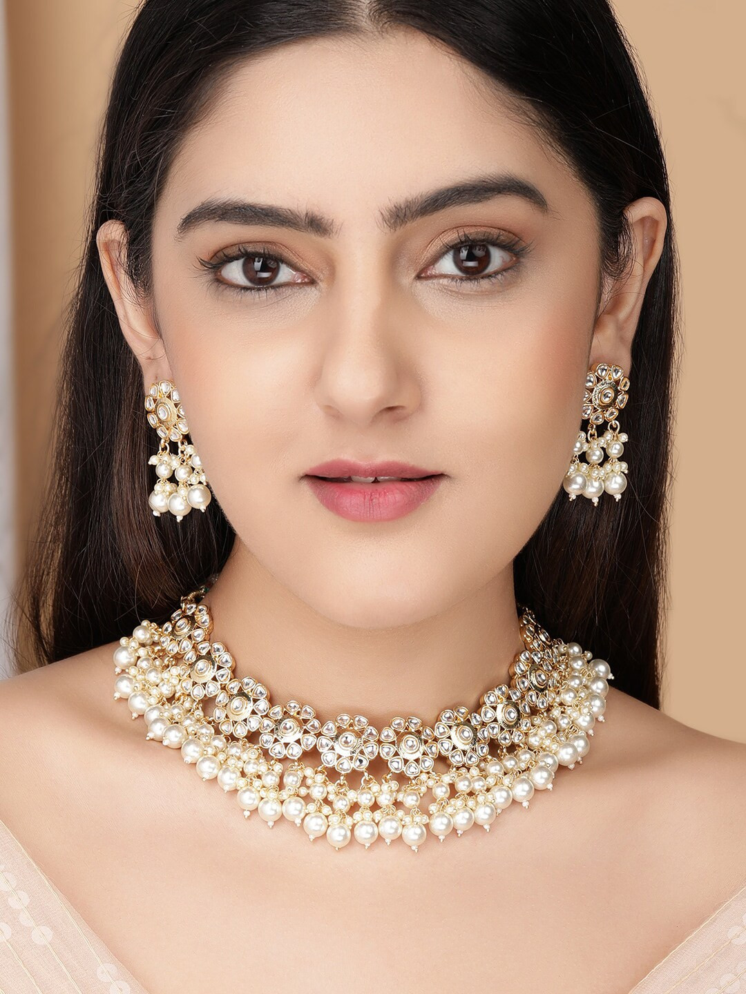 

Rubans Gold-Toned & White Gold Plated Beaded Handcrafted Jewellery Set