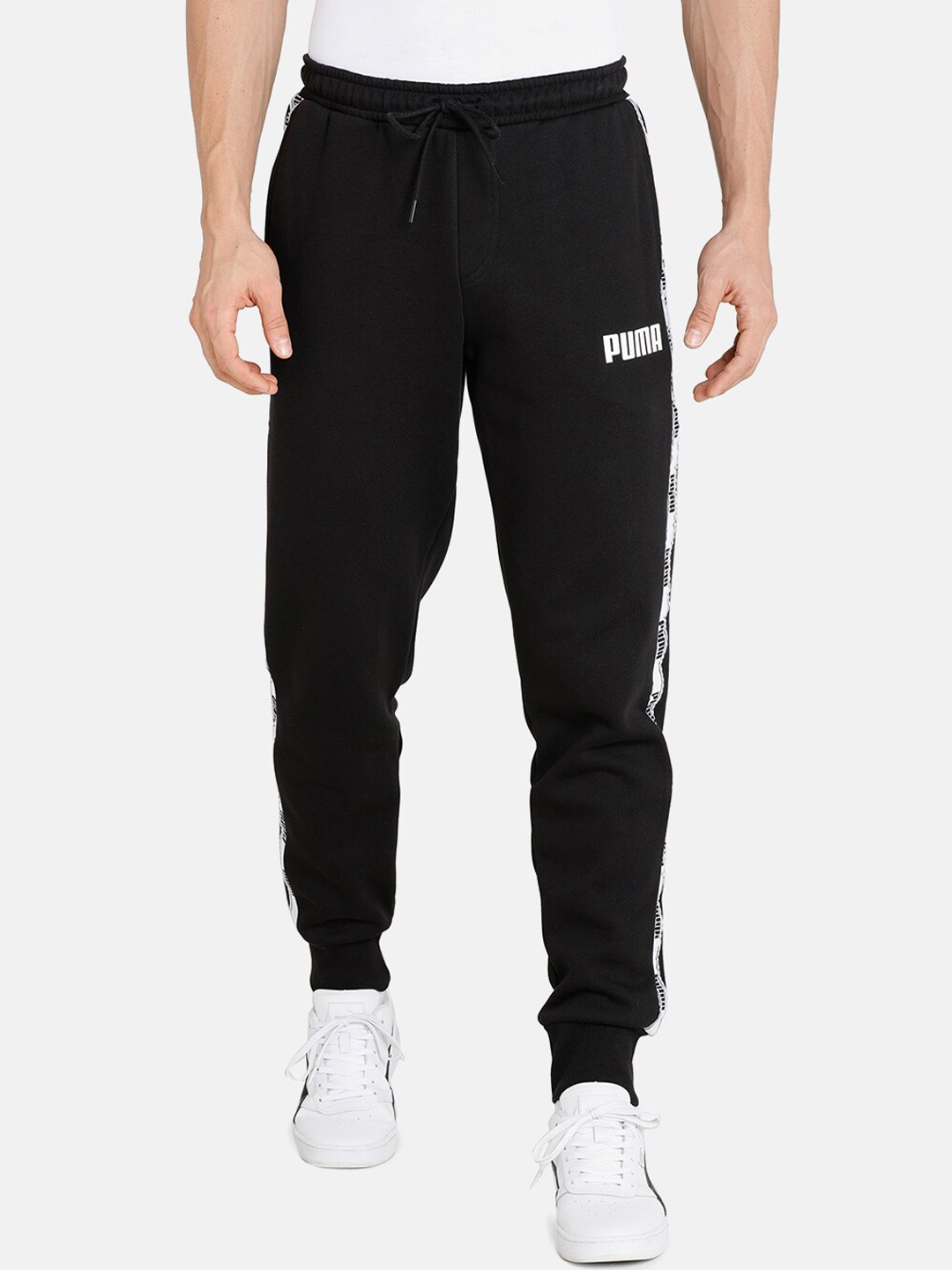 

Puma Men Black Tape Pants FL M cl Brand Logo Printed Joggers