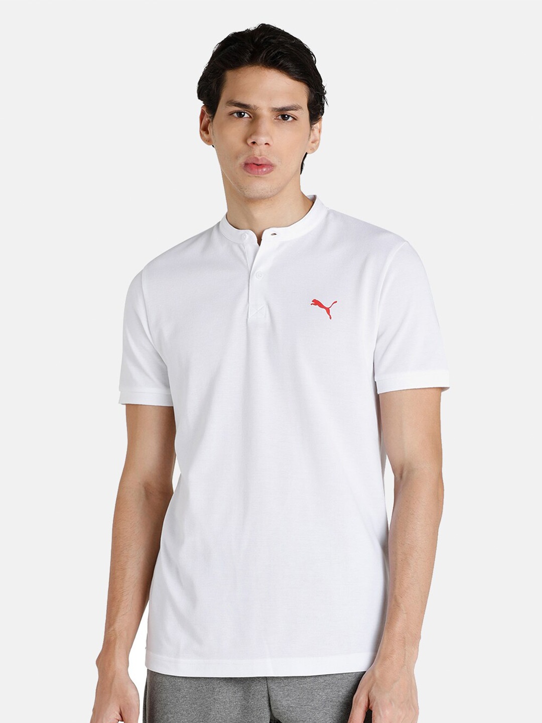 

Puma Men White Mandarin Collar T-shirt