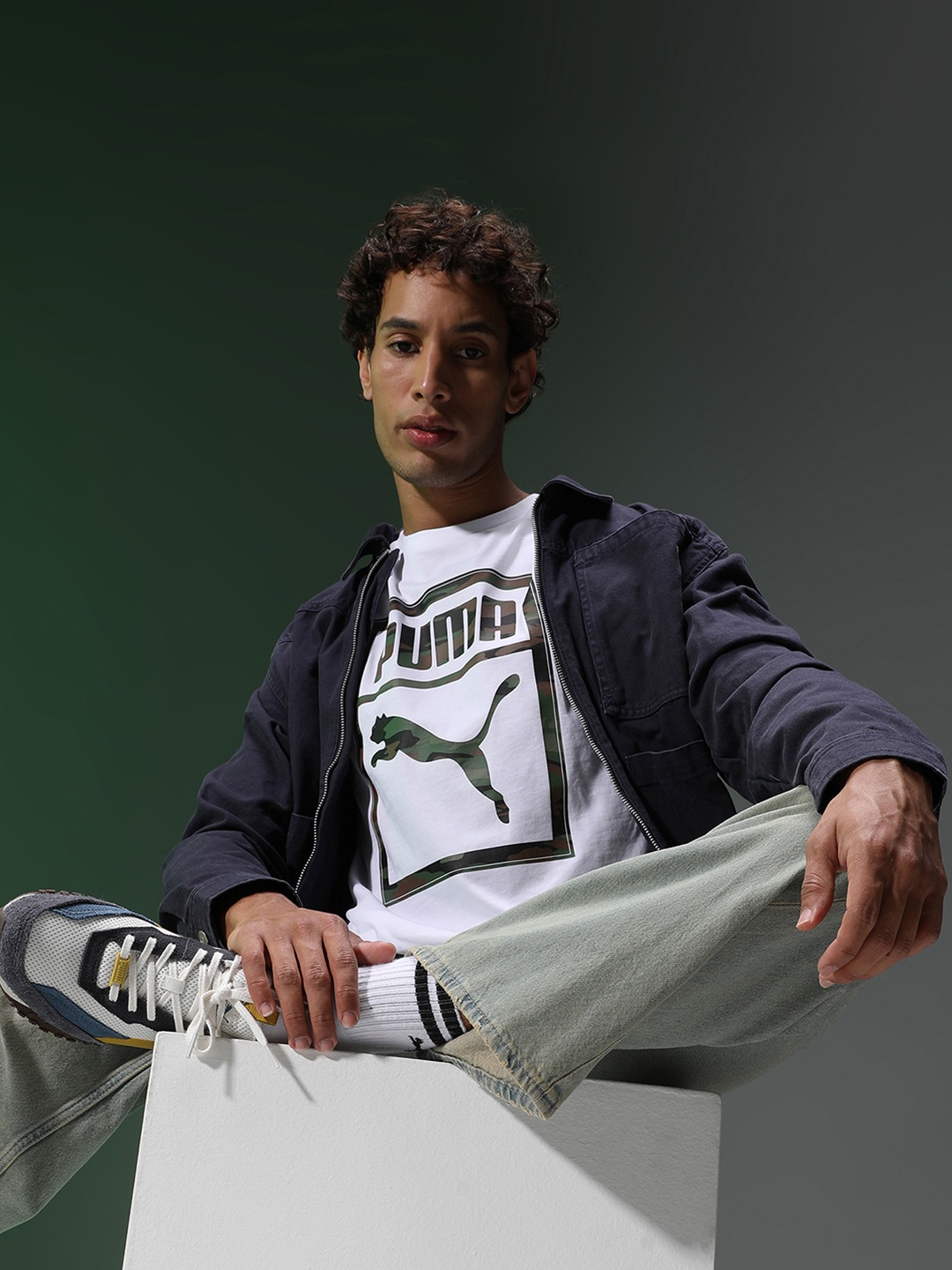 

Puma Men White Camo Box Printed Slim Fit T-shirt