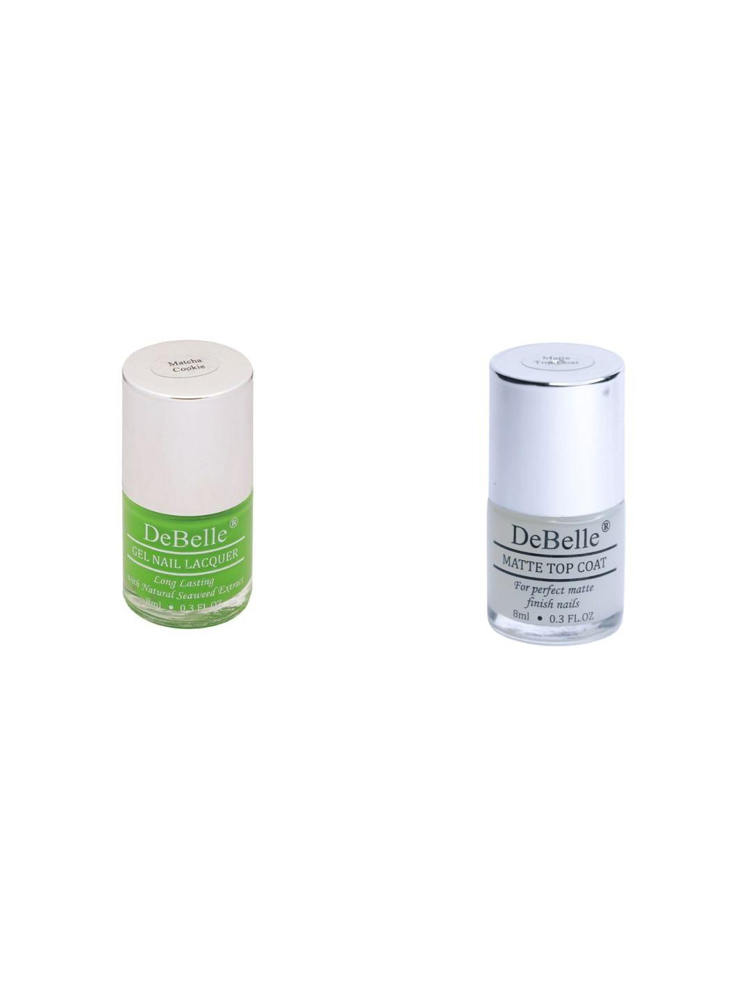 

DeBelle Set Of 2 Clear Matte Gel Nail Polish - Matcha Cookie & Matte Top Coat - 8ml Each, Green