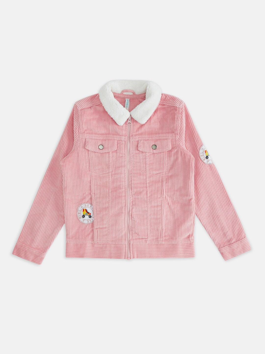 

Pantaloons Junior Girls Pink & White Striped Open-Front Jacket