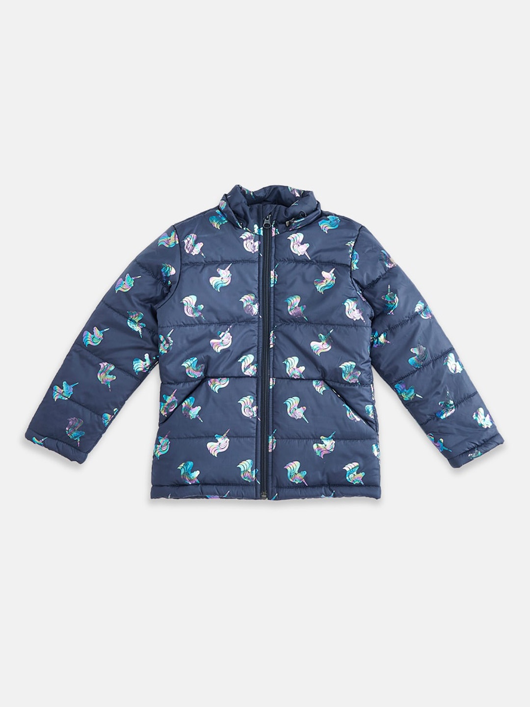 

Pantaloons Junior Girls Navy Blue Hooded Puffer Jacket