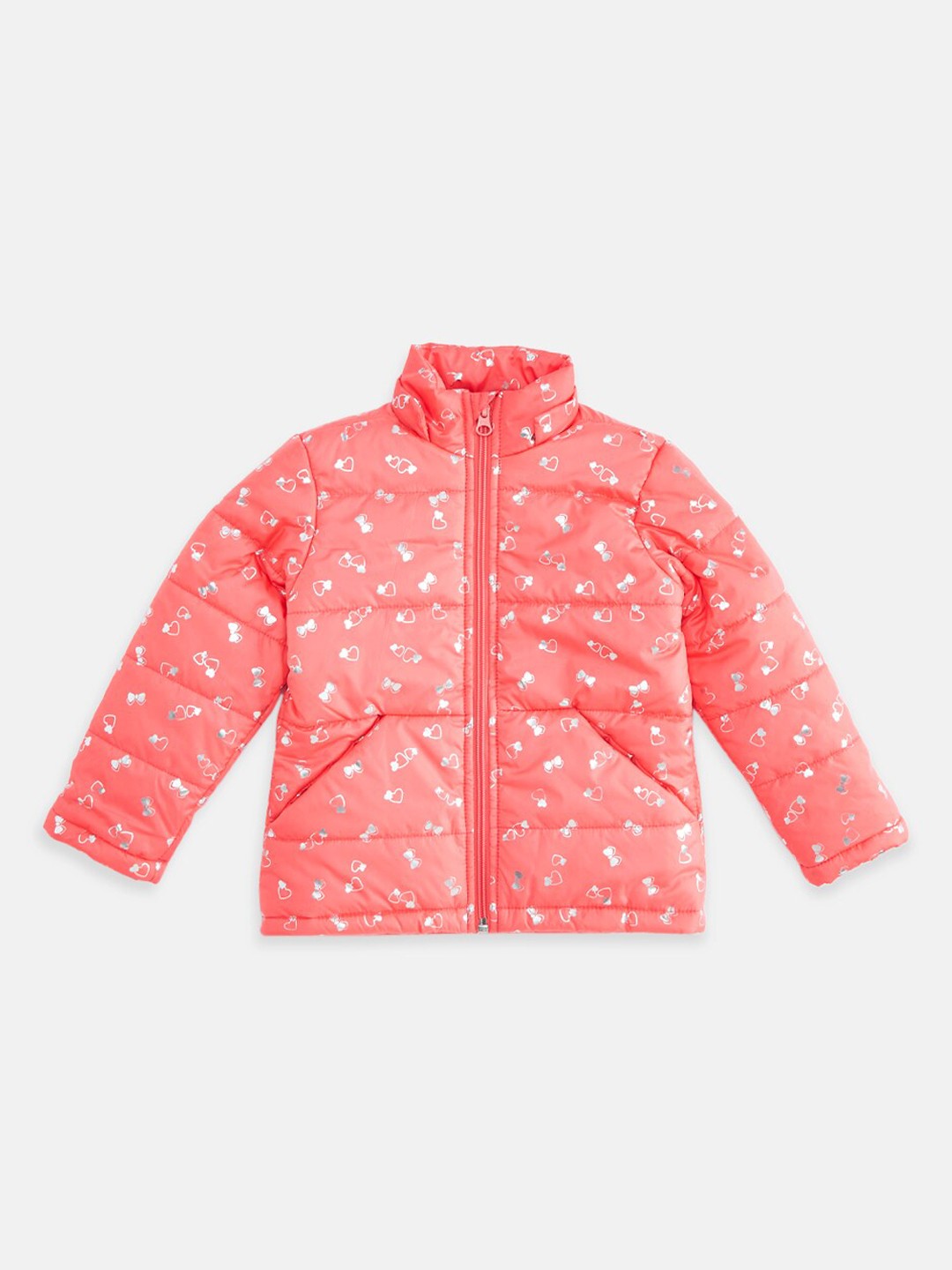 

Pantaloons Junior Girls Pink Geometric Padded Jacket