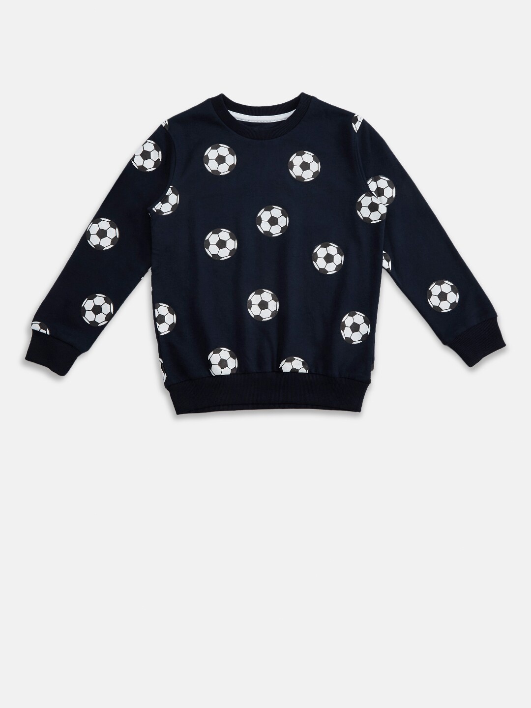 

Pantaloons Junior Boys Navy Blue & White Graphic Printed Pure Cotton Sweatshirt