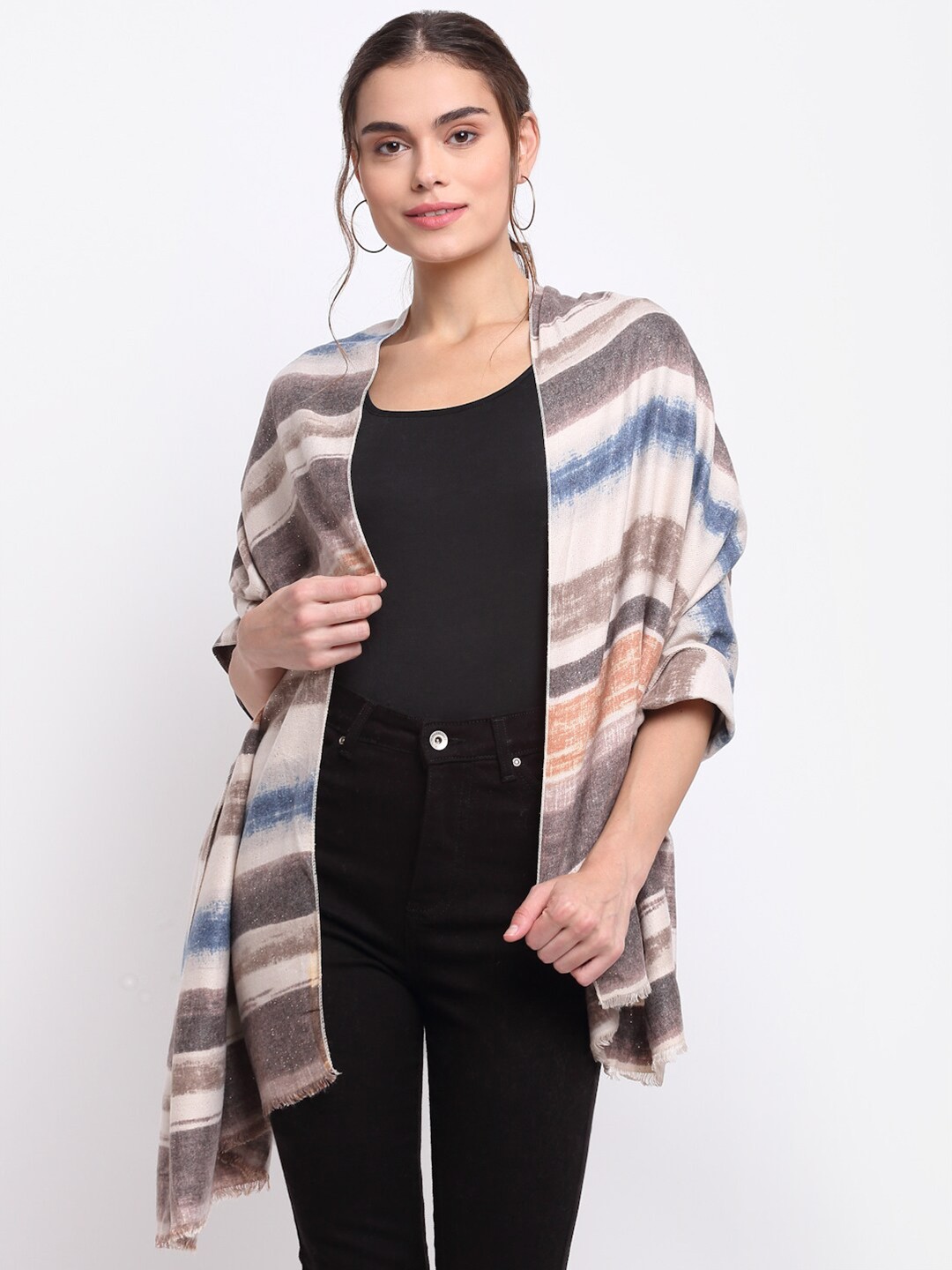 

LOOM LEGACY Women Multicoloured Striped Acrylic Wool Stole, Multi
