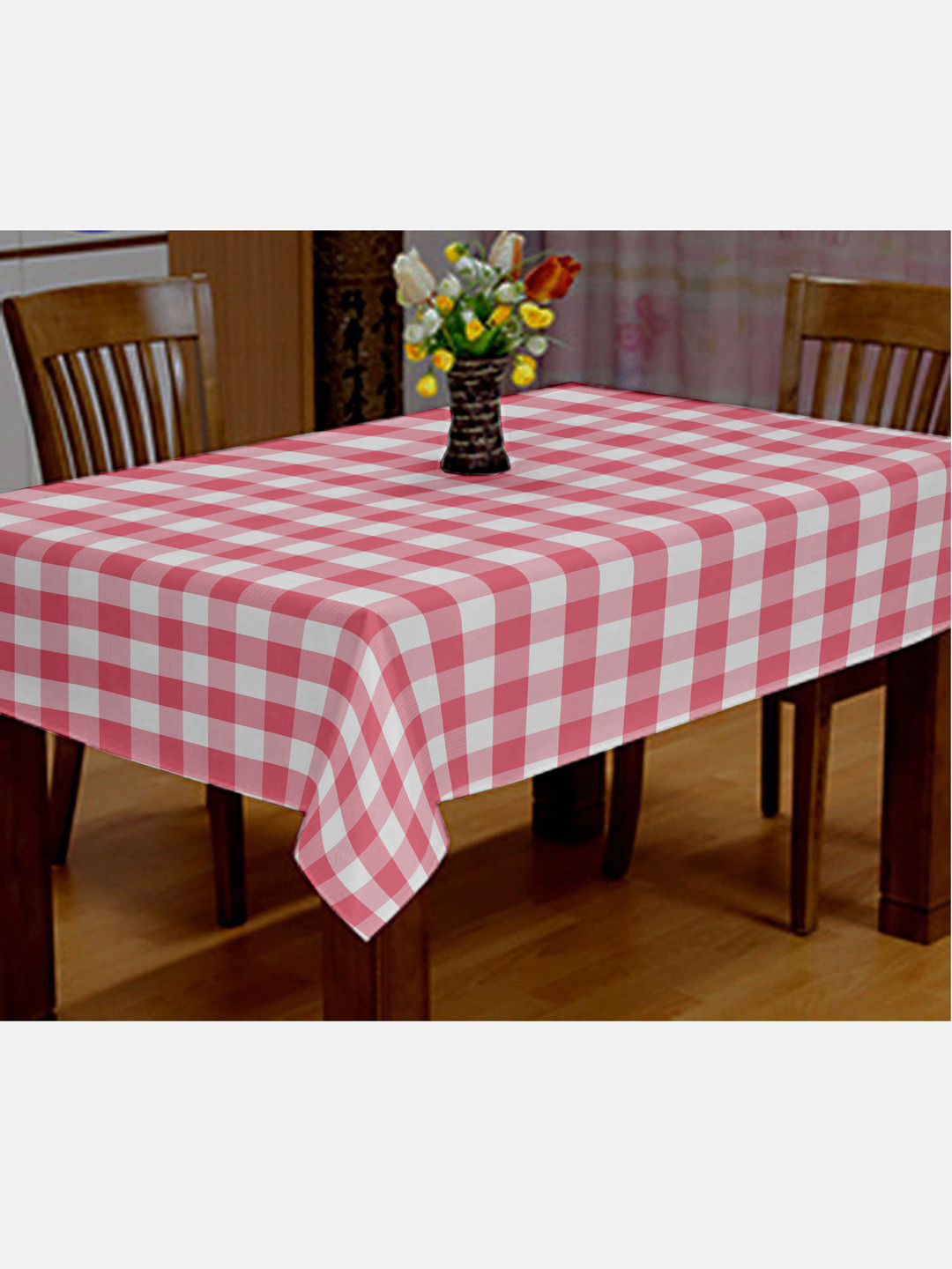

Lushomes Pink & White Plaid Dining Table Cover Cloth