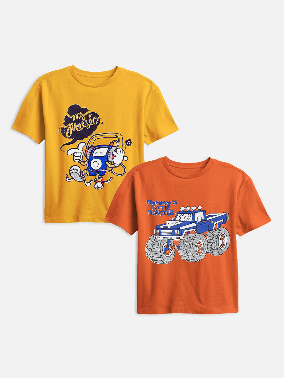 

Trampoline Boys Pack Of 2 Graphic Printed T-shirt, Orange