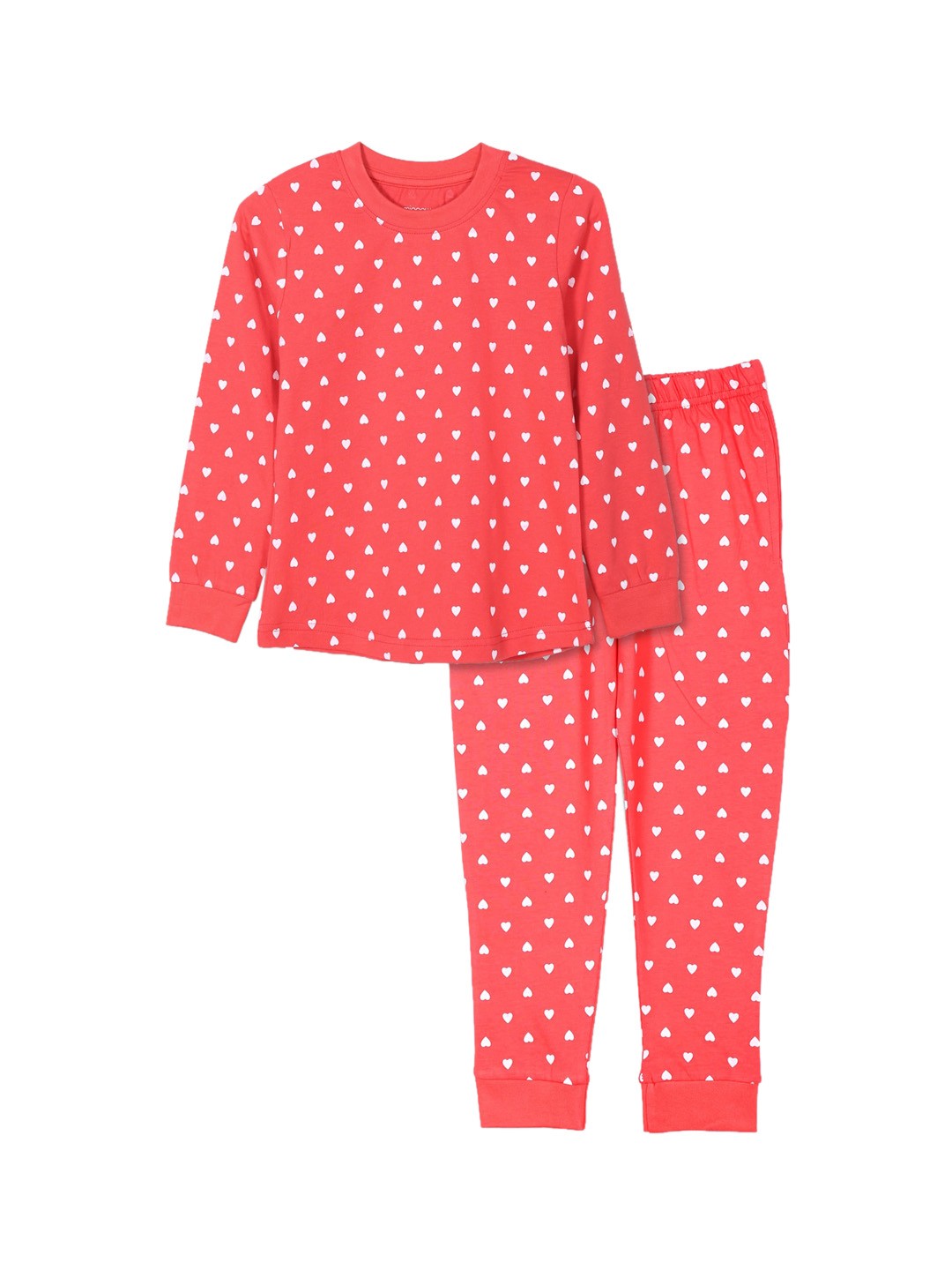

minnow Girls Red & White Pure Cotton Printed Night suit