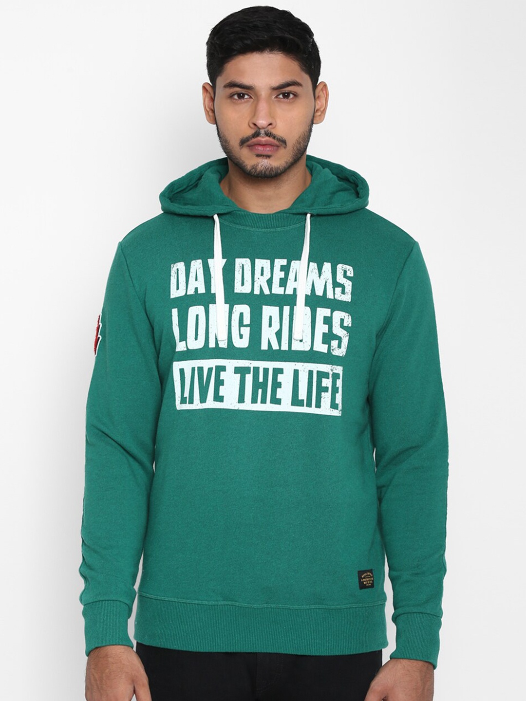 

Royal Enfield Men Green Printed Hooded Cotton Sweatshirt