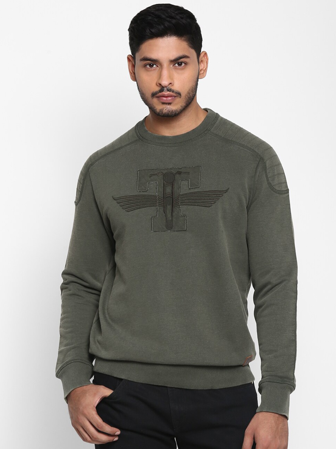 

Royal Enfield Men Olive Green Embroidered Sweatshirt