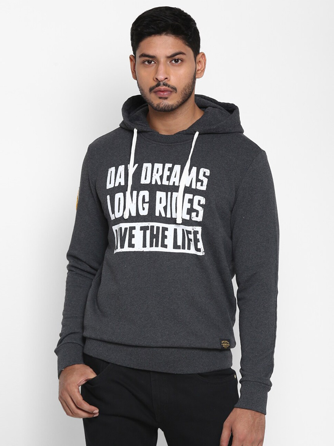 

Royal Enfield Men Grey Printed Hooded Cotton Sweatshirt
