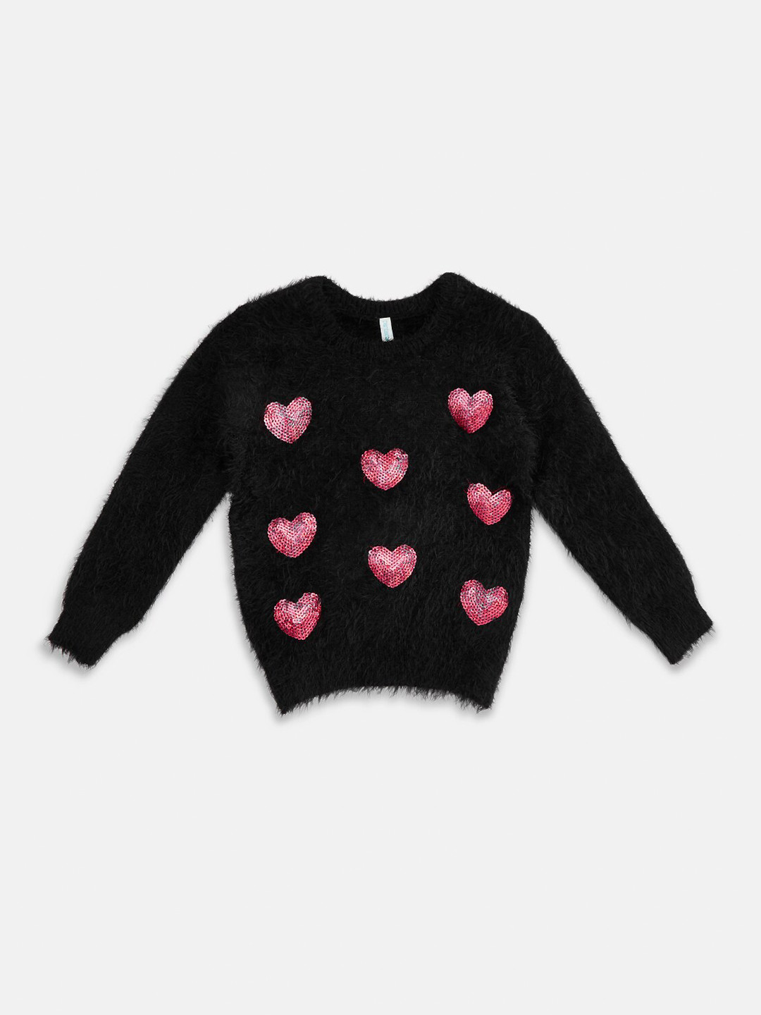 

Pantaloons Junior Girls Black & Pink Embellished Pure Wool Pullover