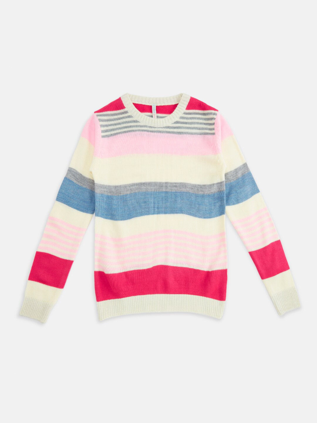 

Pantaloons Junior Girls Off White & Blue Striped Pure Acrylic Pullover Sweater