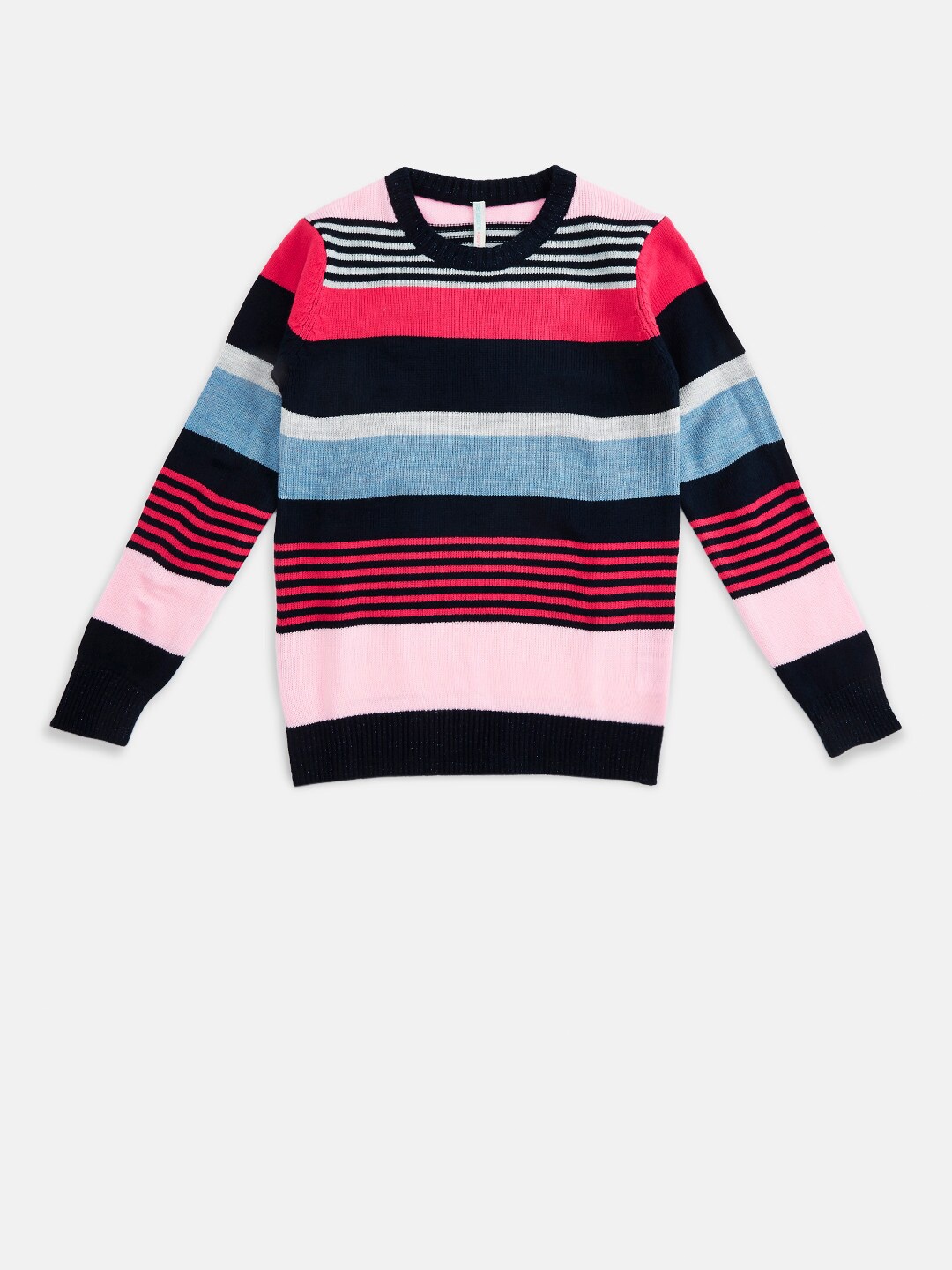 

Pantaloons Junior Girls Navy Blue & Coral Striped Pullover