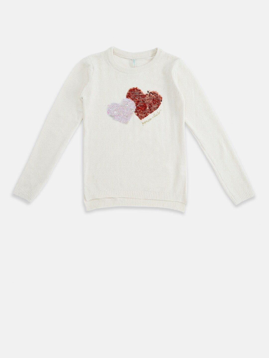 

Pantaloons Junior Girls Off White Hearts Embellished Pullover Wool Sweater