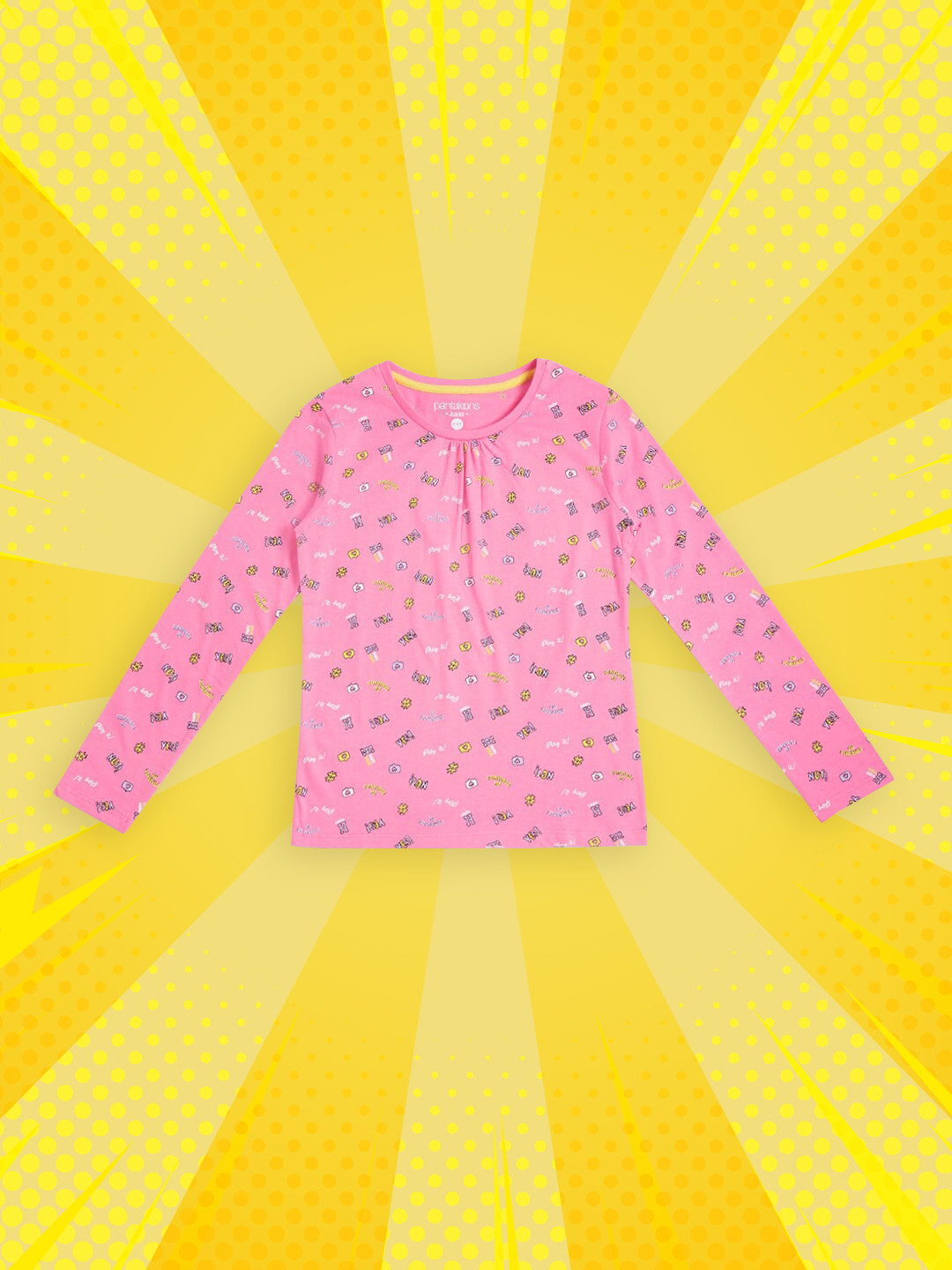 

Pantaloons Junior Girls Pink Printed Henley Neck T-shirt