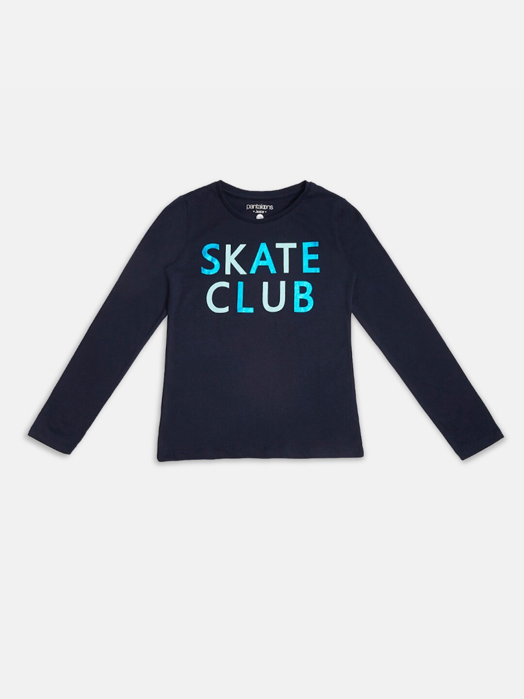 

Pantaloons Junior Girls Navy Blue Typography Printed Cotton T-shirt