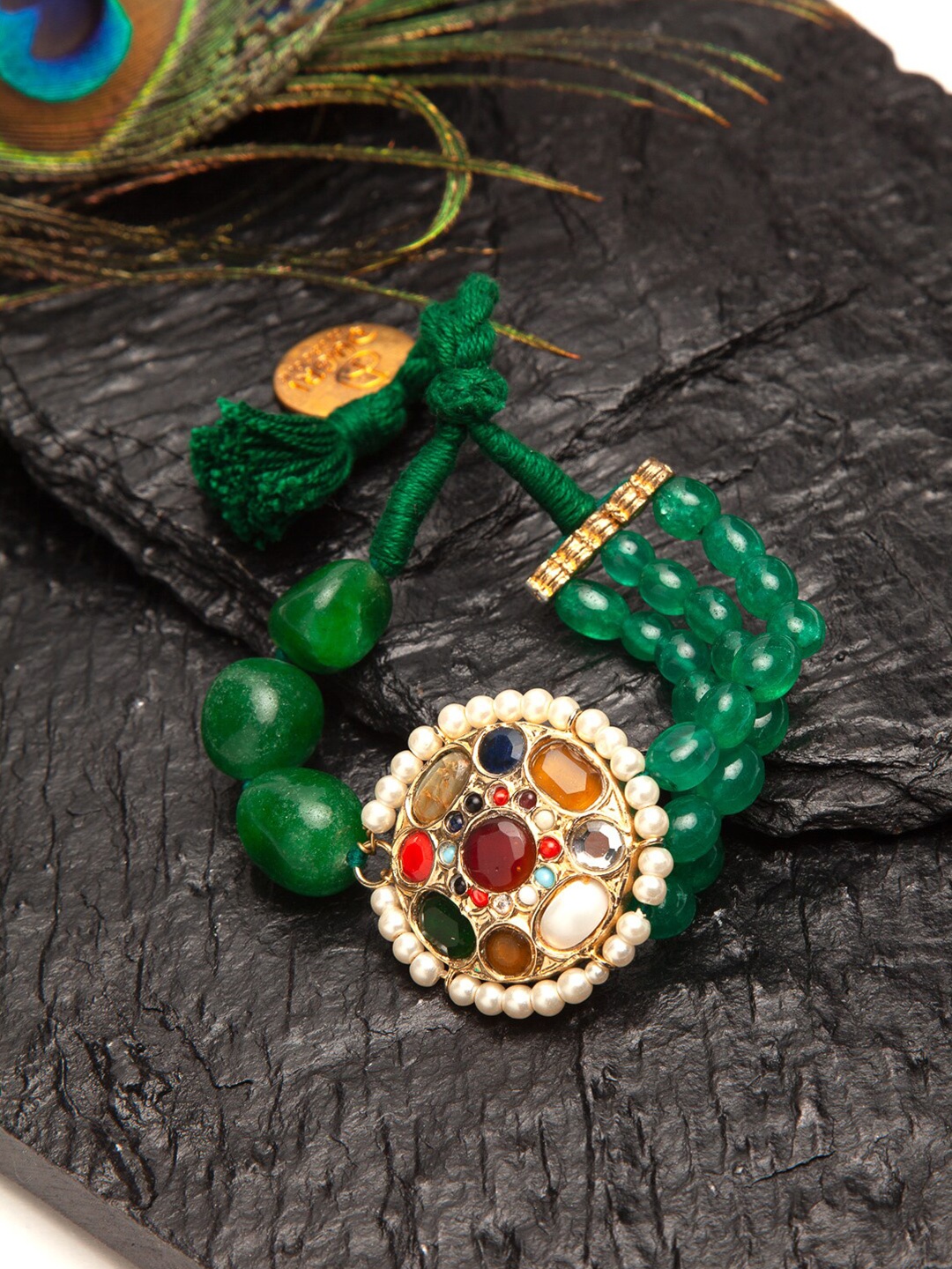 

DUGRISTYLE Women Gold-Toned & Green Brass Handcrafted Multistrand Bracelet
