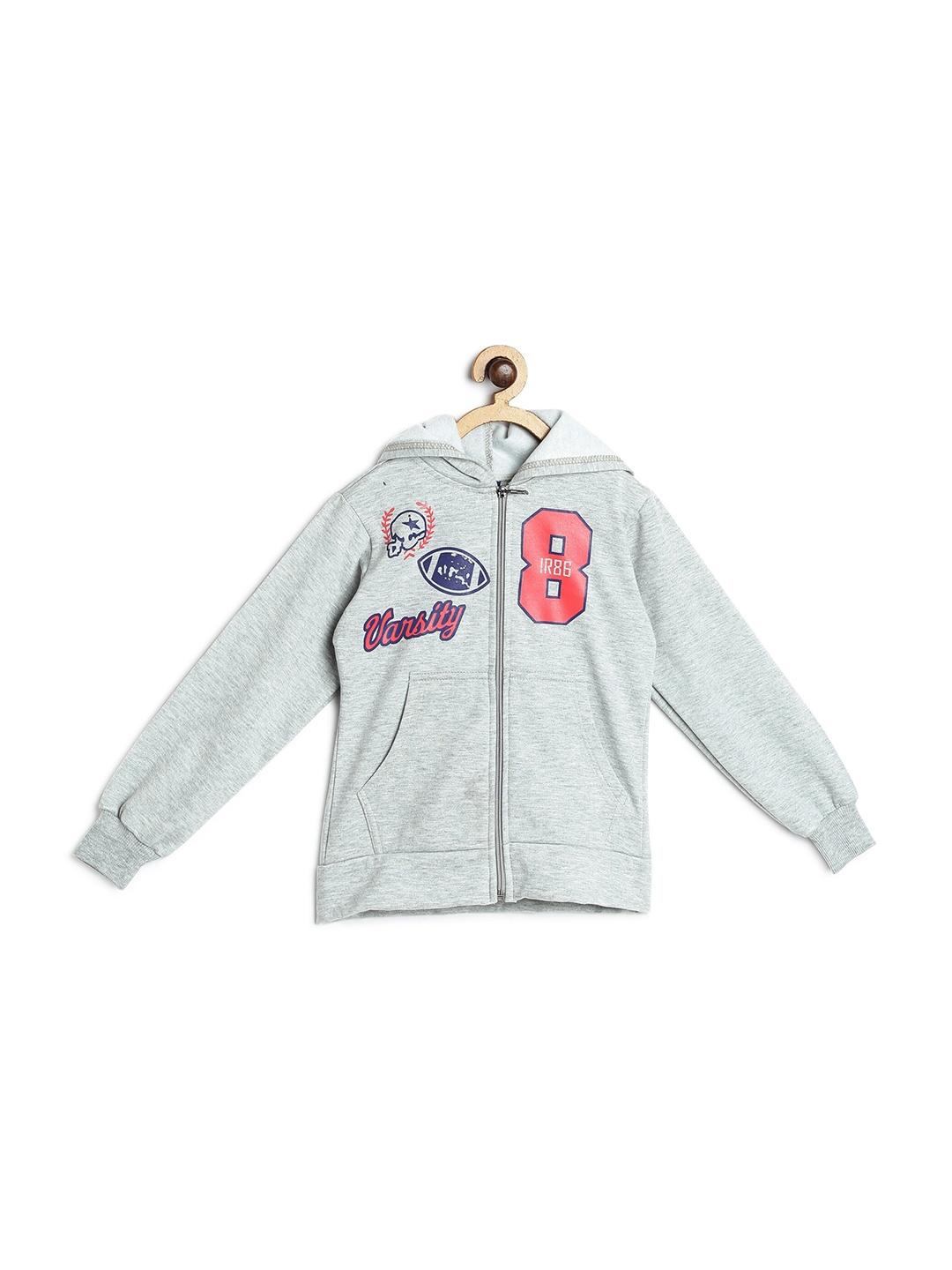 

Fashionable Boys Grey Melange Hooded Sweatshirt