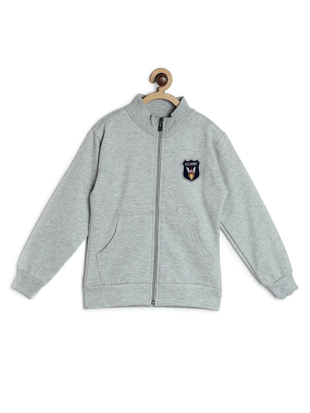 

Fashionable Boys Grey Melange Solid Front Open Sweatshirt