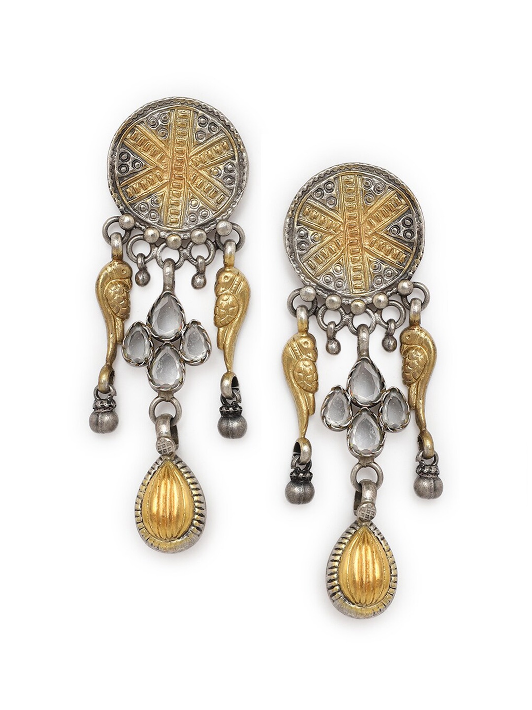 

Fabindia Gold-Toned & Silver-Toned Circular Drop Earrings