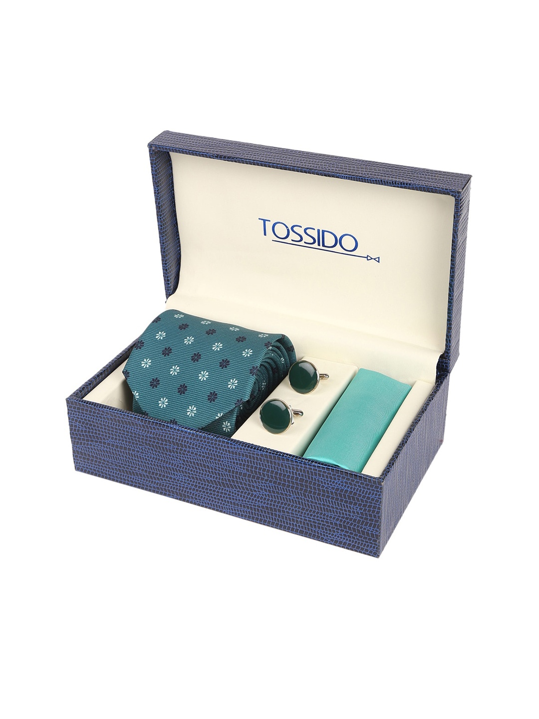 

Tossido Men Green & White Printed Accessory Gift Set
