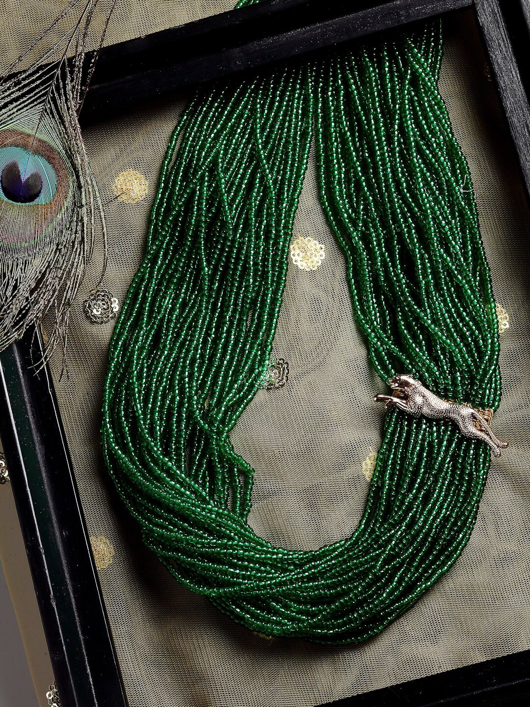 

DUGRISTYLE Women Green & Gold-Toned Beaded Layered Necklace