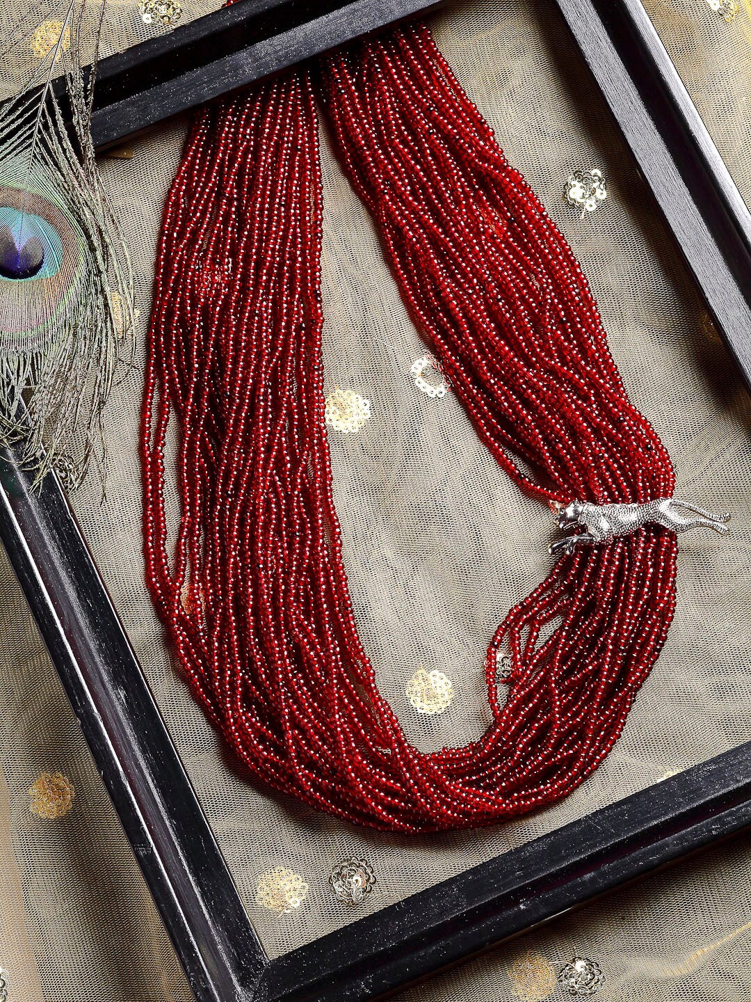 

DUGRISTYLE Silver-Toned & Red Sterling Silver Silver-Plated Layered Necklace