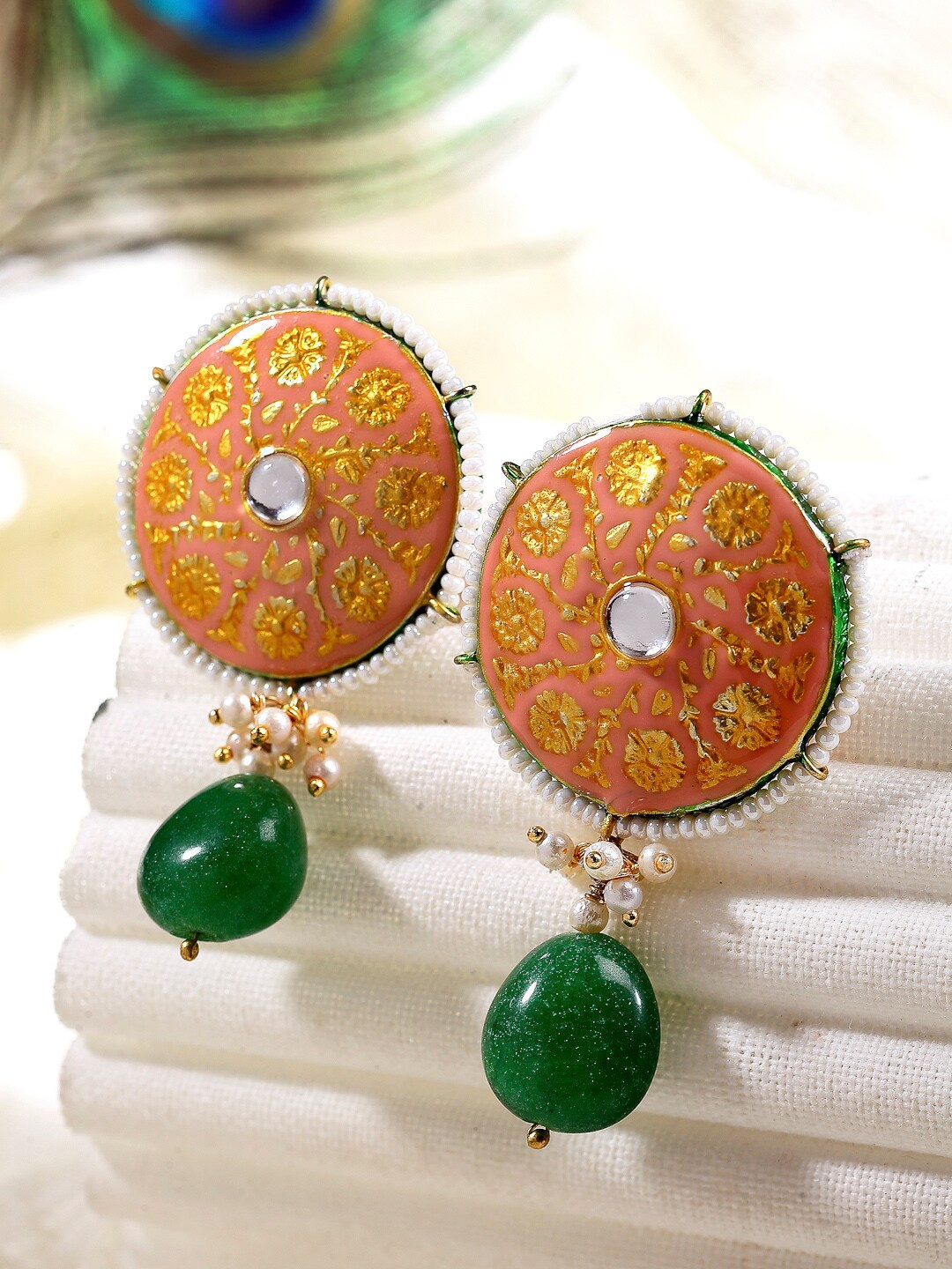 

DUGRISTYLE Pink & Green Contemporary Drop Earrings