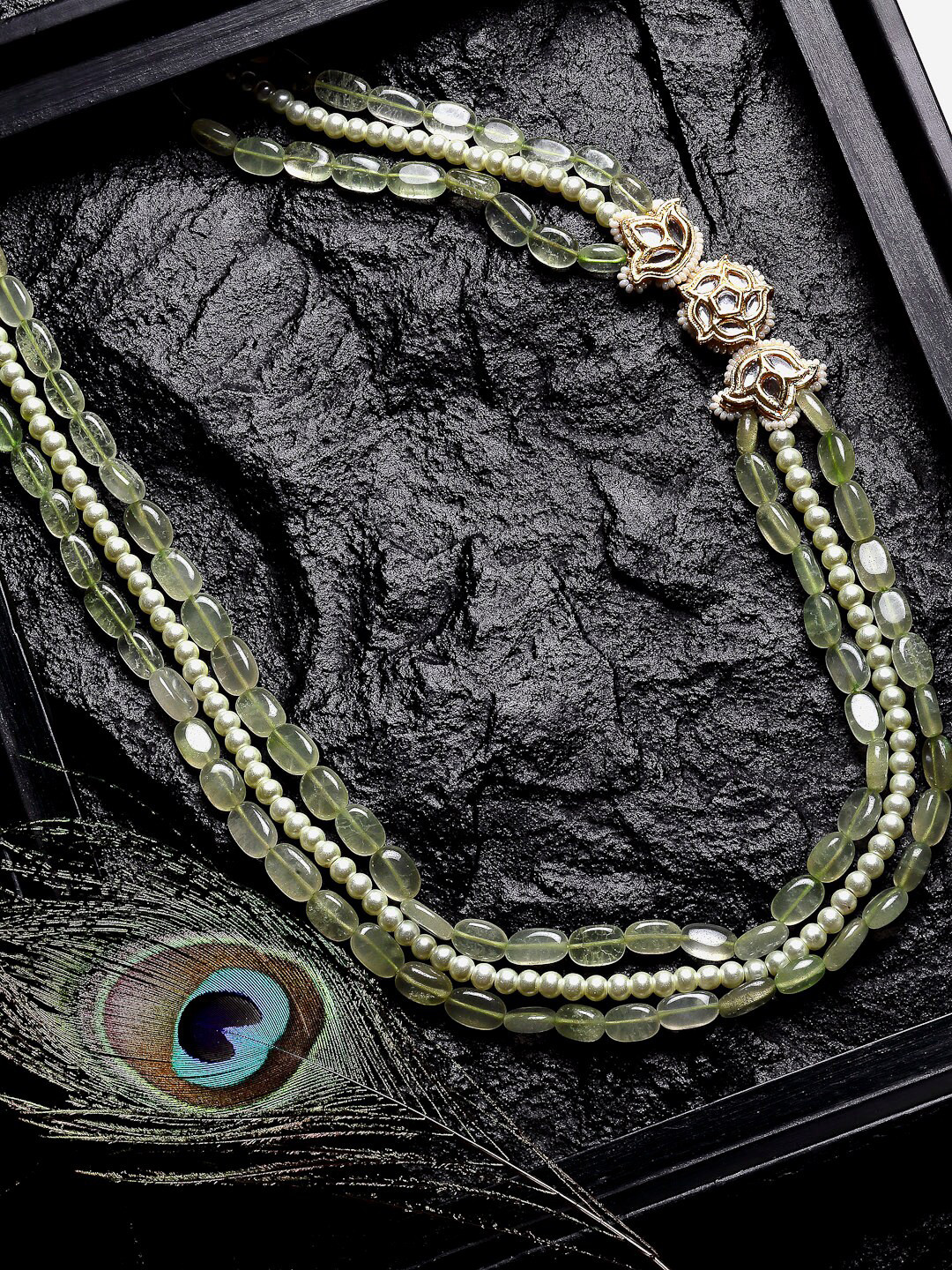 

DUGRISTYLE Gold-Plated & Green Sterling Silver Layered Necklace