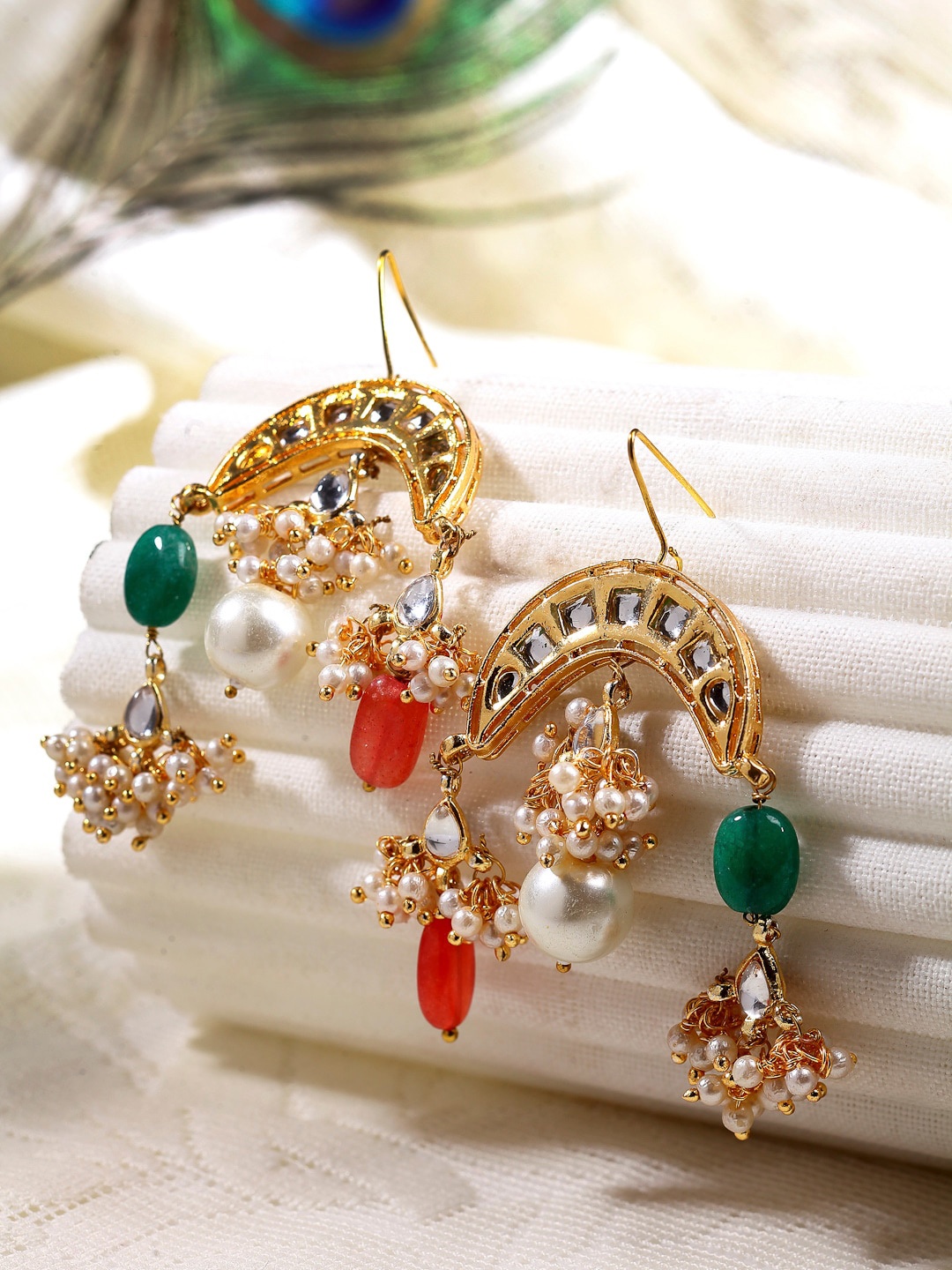 

DUGRISTYLE Gold Plated Green Contemporary Hoop Earrings