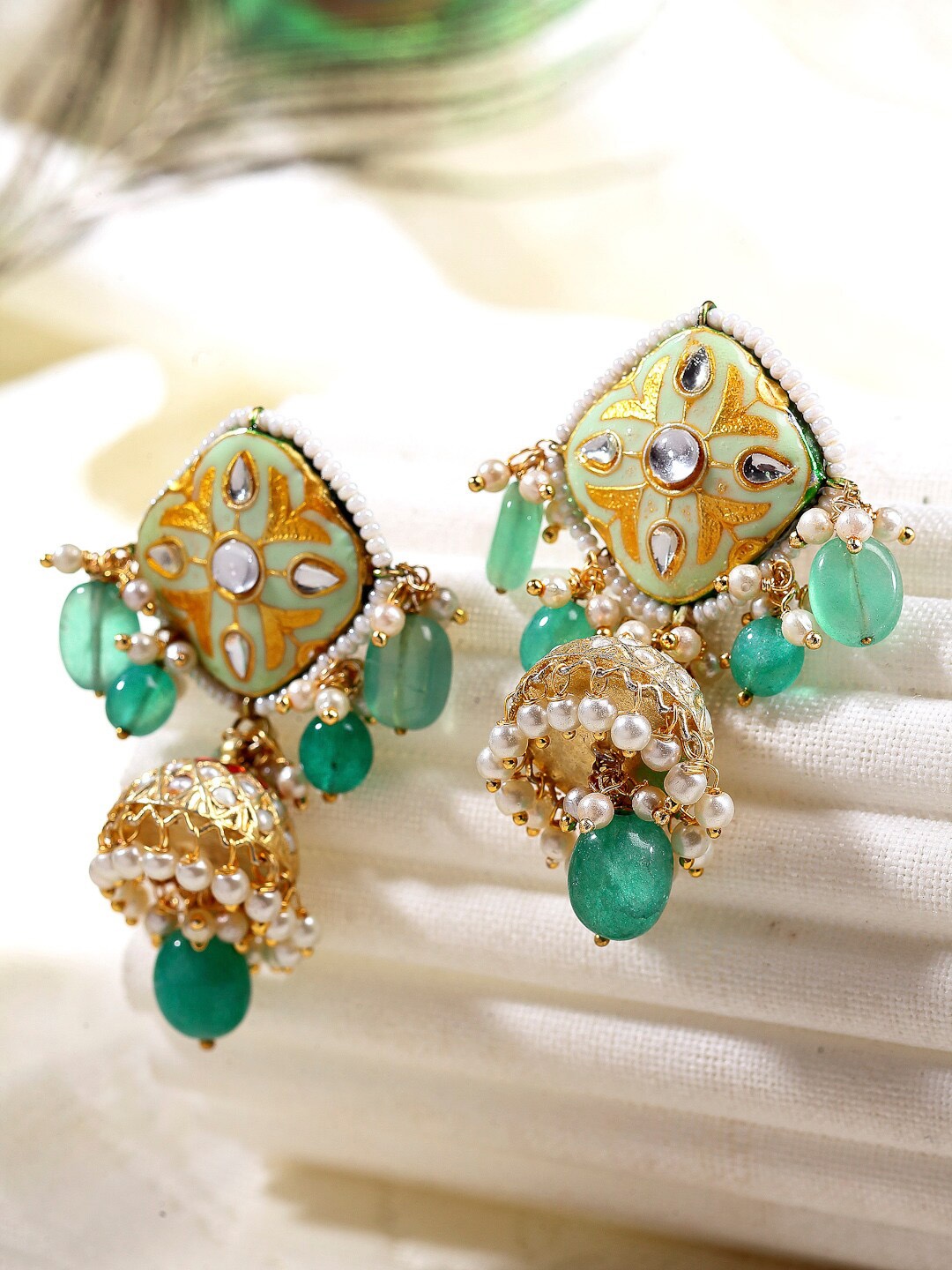 

DUGRISTYLE Green Contemporary Jhumkas Earrings