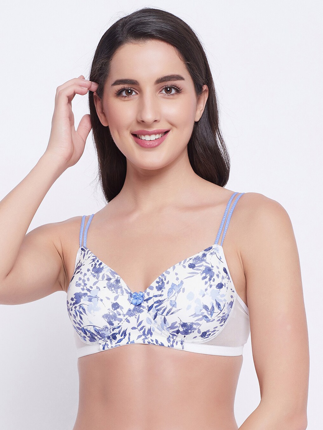 

Clovia White & Blue Floral Printed T-shirt Bra Lightly Padded