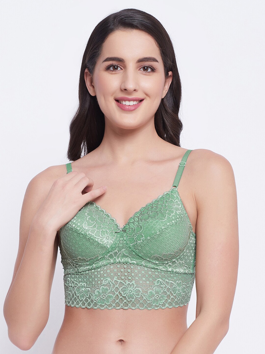

Clovia Green Floral Lightly Padded Bralette Bra