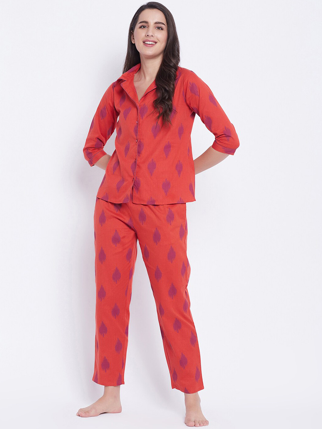 

Clovia Women Red Printed Night suit
