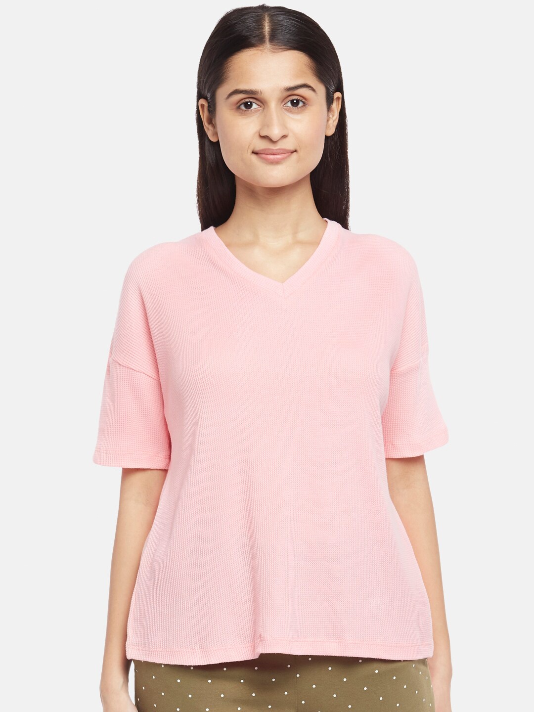

Dreamz by Pantaloons Pink Drop Shoulder Sleeves Regular Lounge tshirt