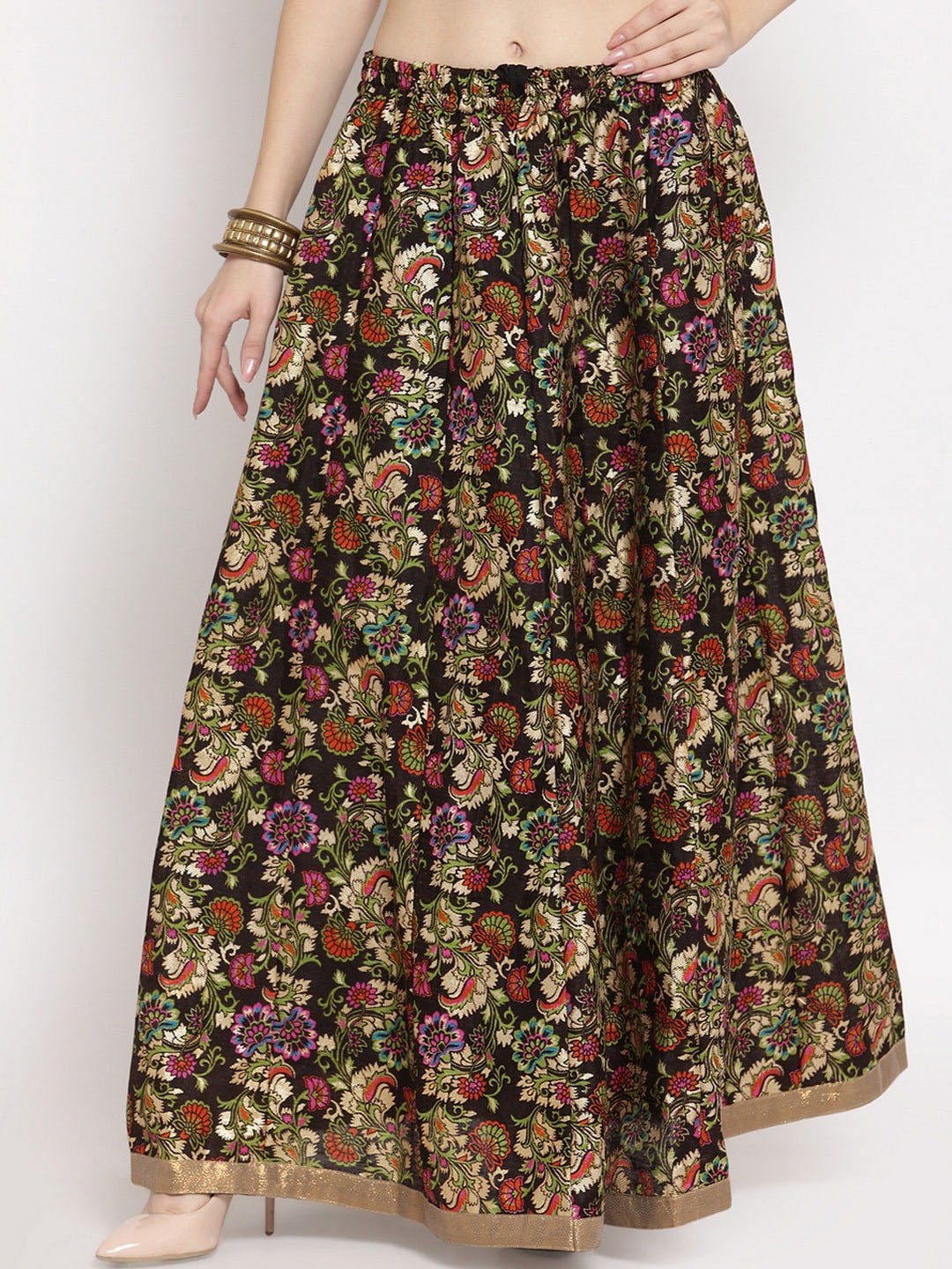 

TULIP 21 Women Black & Beige Printed Flared Maxi Skirt