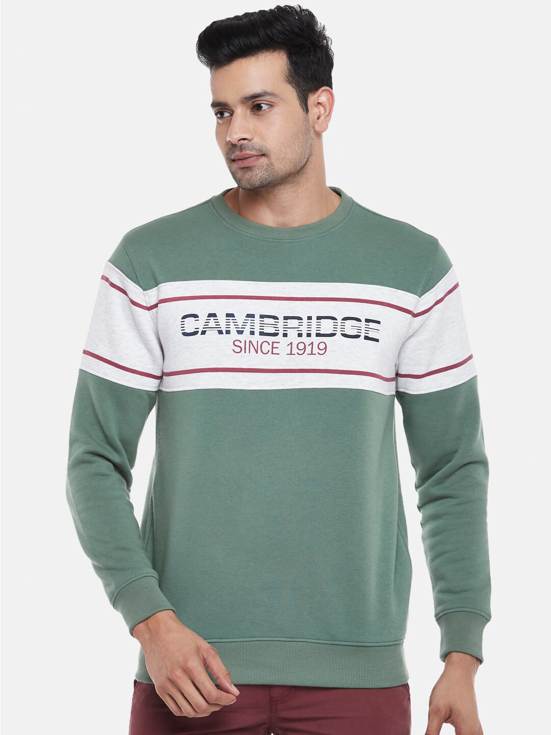 

BYFORD by Pantaloons Men Green & White Striped Sweatshirt
