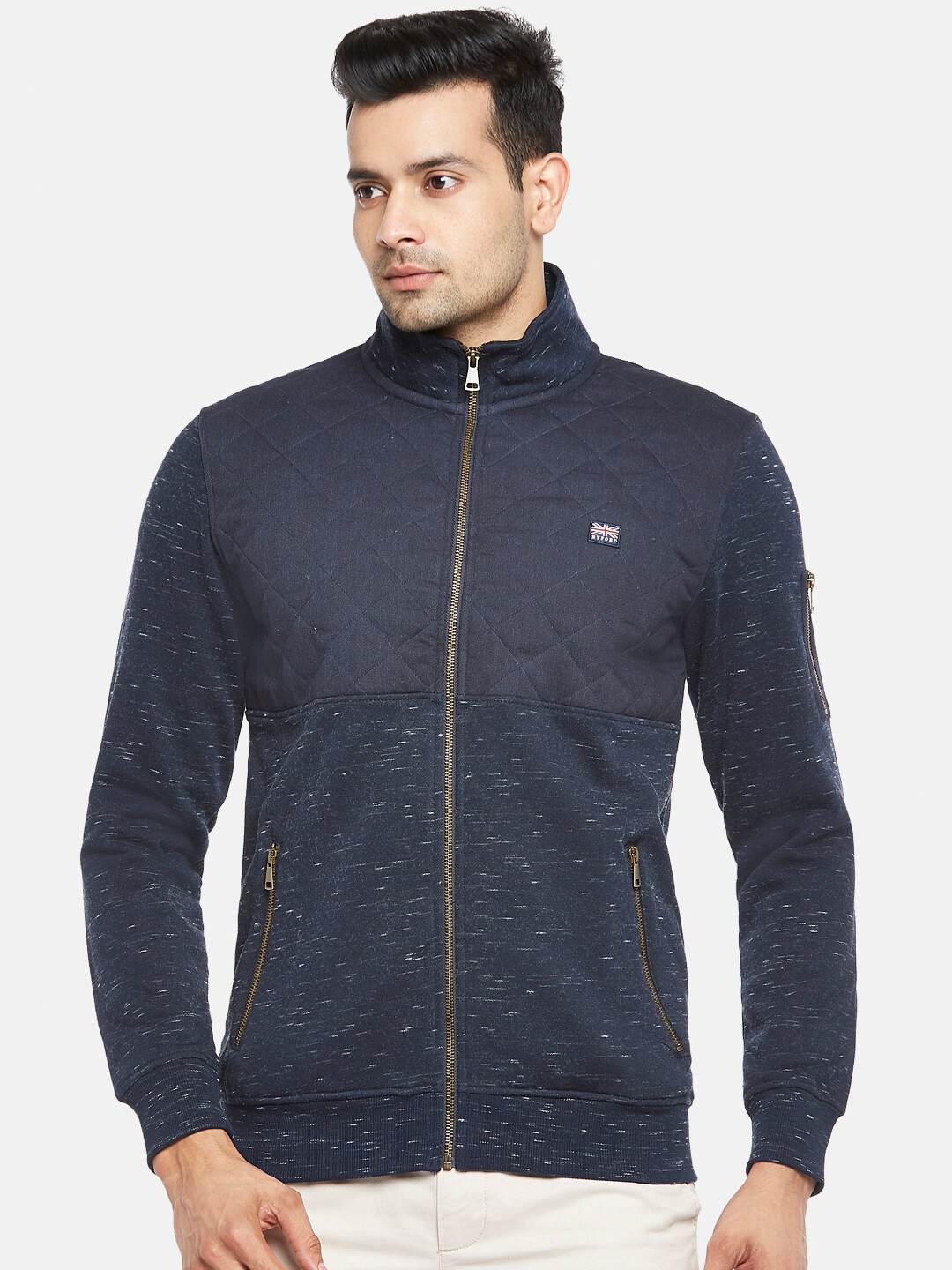 

BYFORD by Pantaloons Men Navy Blue Front-Open Sweatshirt