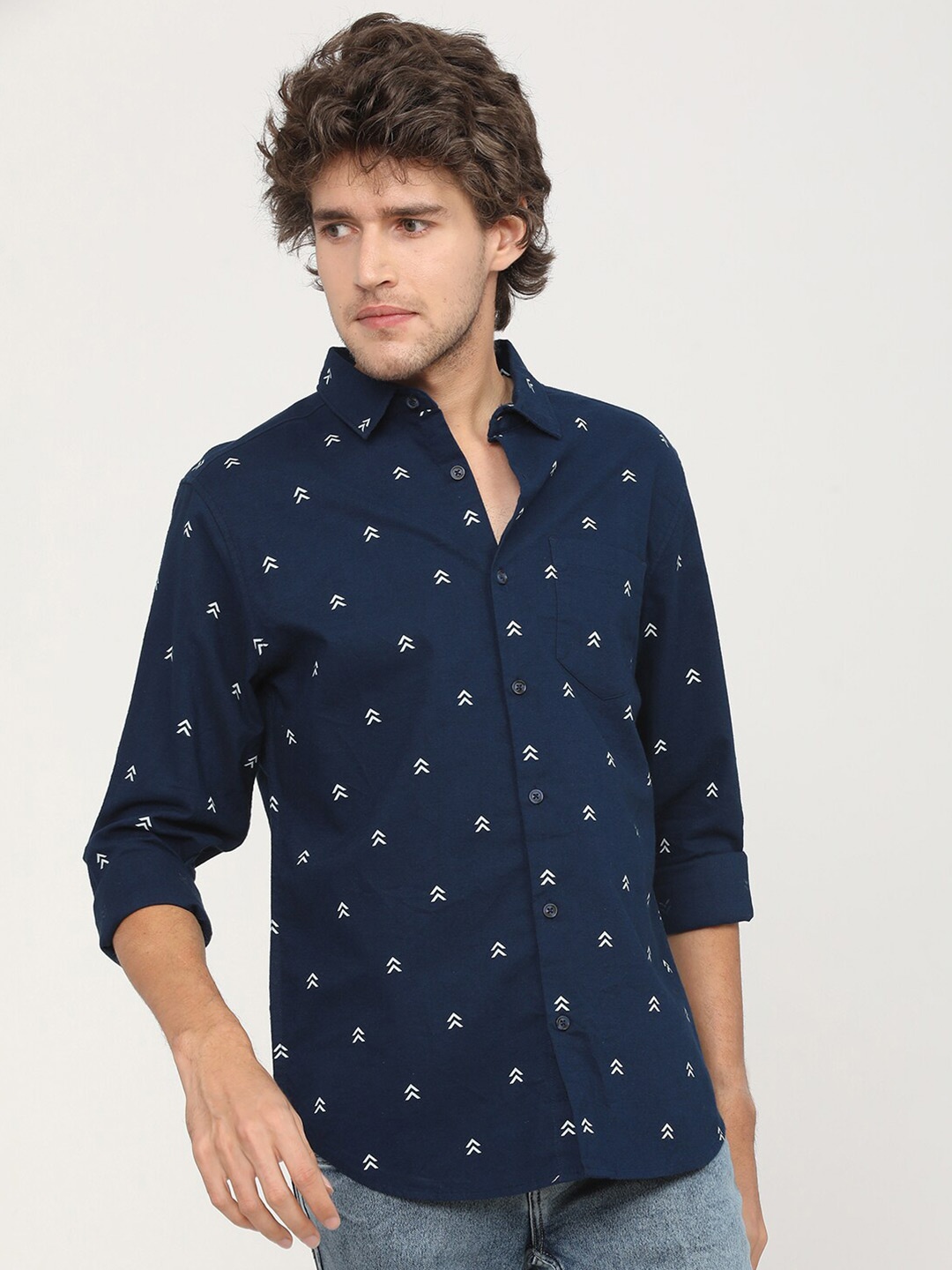 

KETCH Men Slim Fit Opaque Printed Casual Shirt, Navy blue