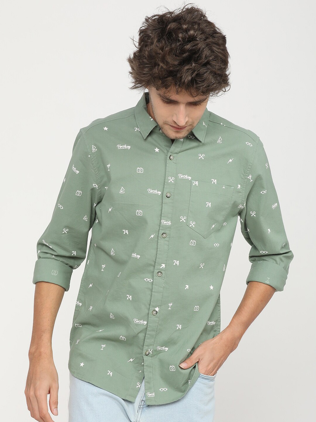 

KETCH Men Slim Fit Printed Casual Shirt, Olive