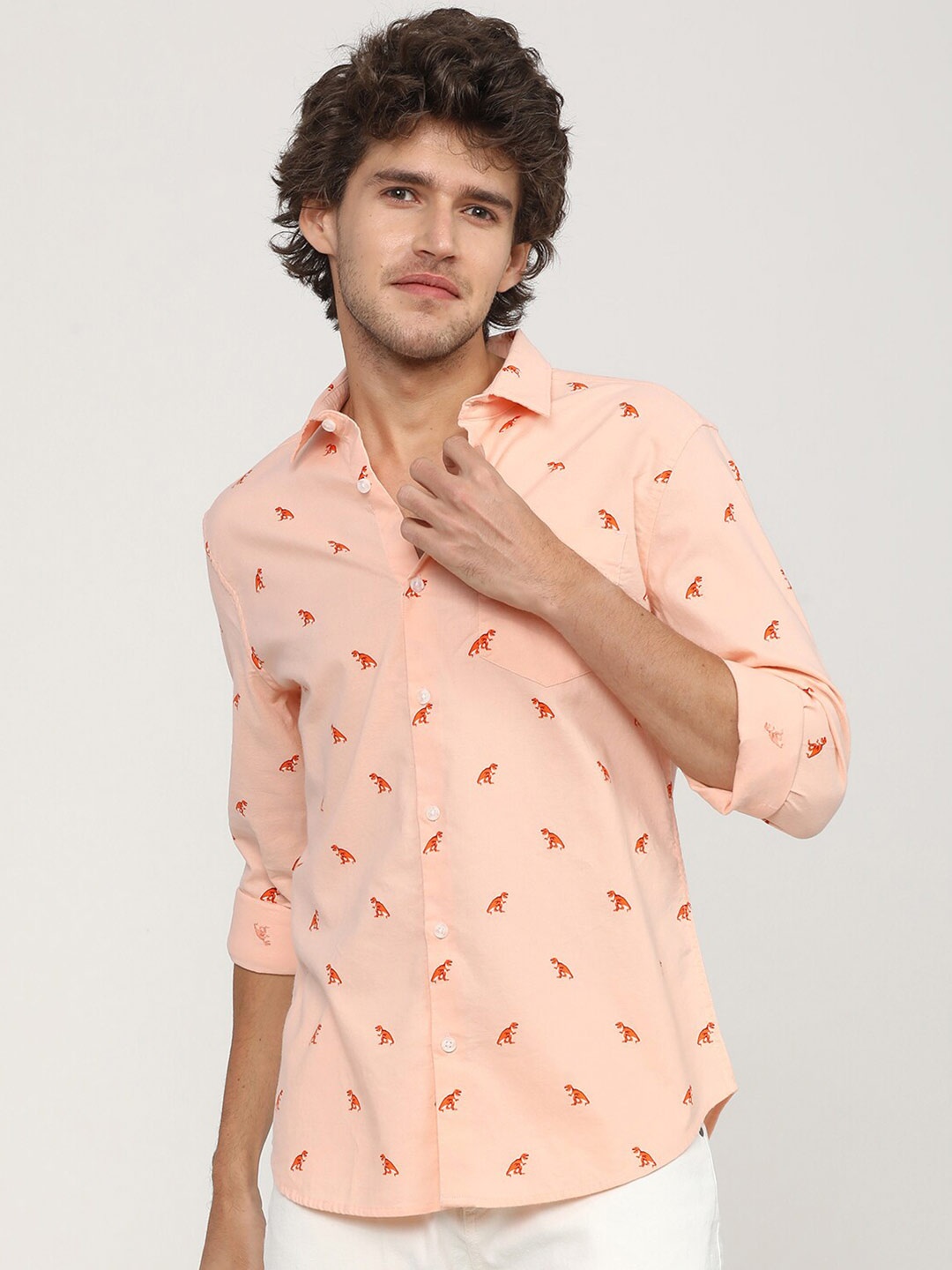 

KETCH Slim Fit Printed Casual Shirt, Pink