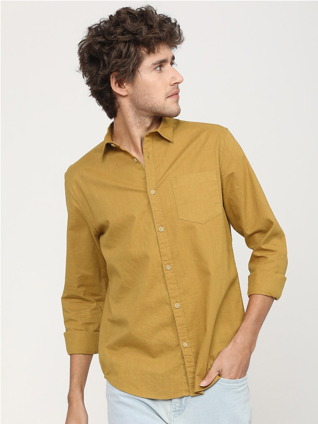 

KETCH Men Slim Fit Casual Cotton Shirt, Mustard